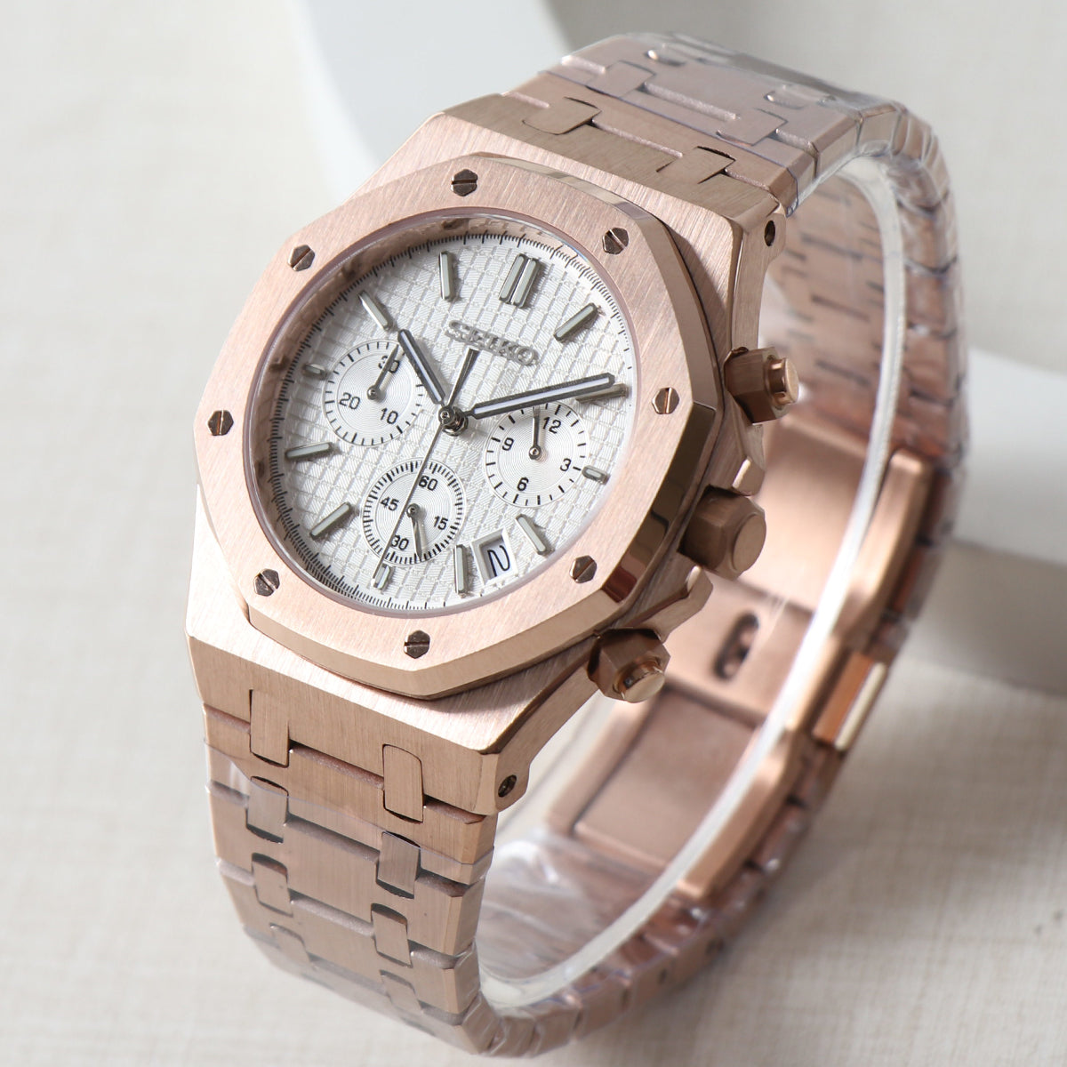 Seiko Royal Oak Chronograph MOD White Dial Rose Gold