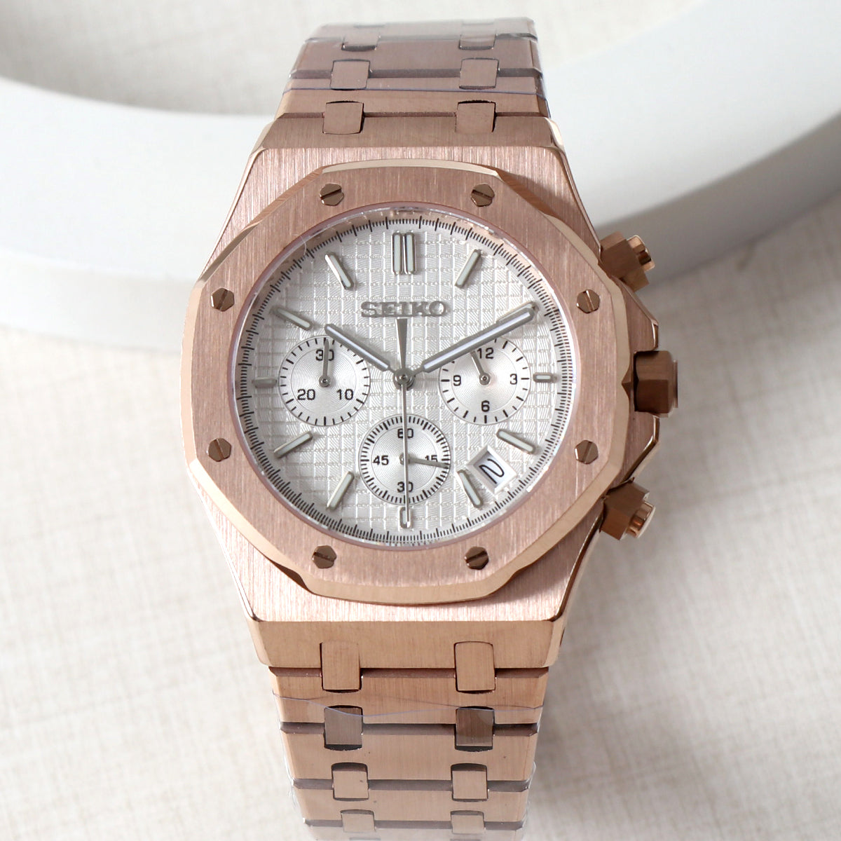 Seiko Royal Oak Chronograph MOD White Dial Rose Gold