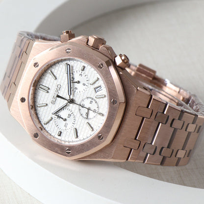 Seiko Royal Oak Chronograph MOD White Dial Rose Gold