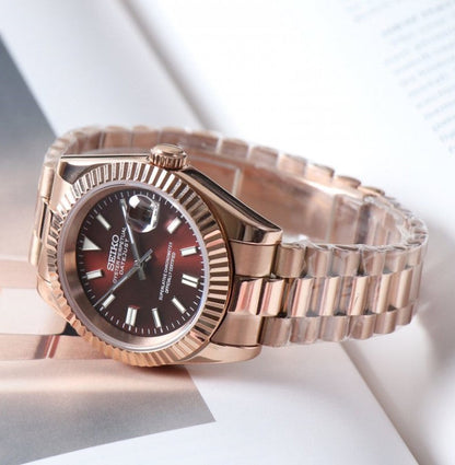 Seiko Datejust MOD Red Dial Rose Gold