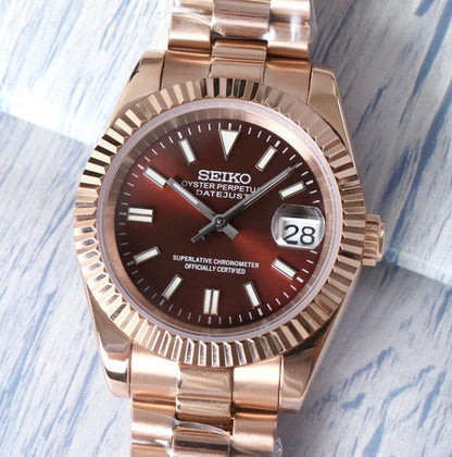 Seiko Datejust MOD Red Dial Rose Gold