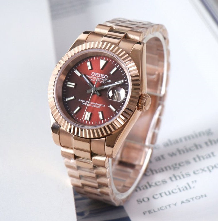 Seiko Datejust MOD Red Dial Rose Gold