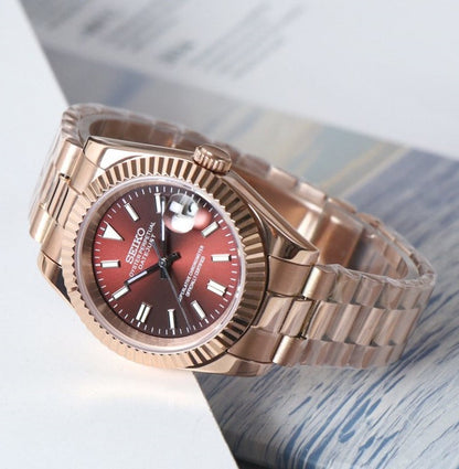 Seiko Datejust MOD Red Dial Rose Gold