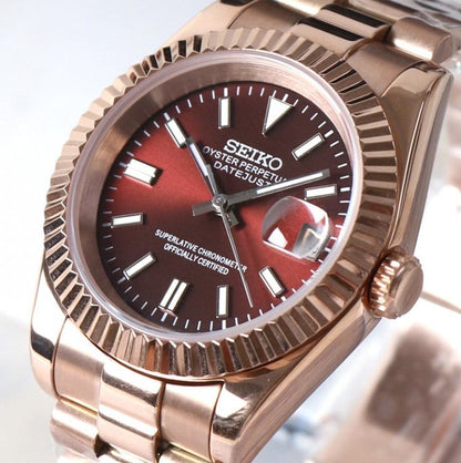 Seiko Datejust MOD Red Dial Rose Gold