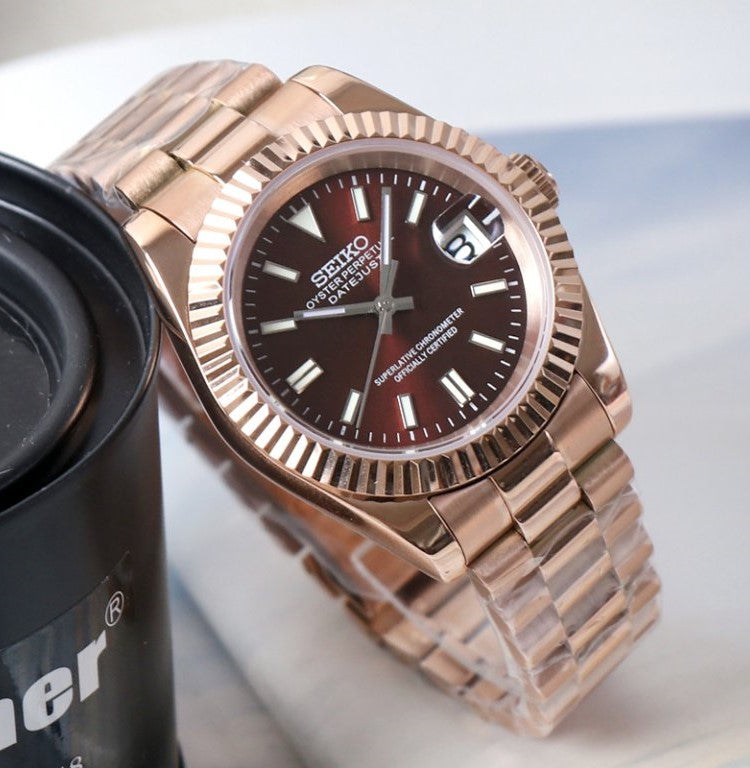 Seiko Datejust MOD Red Dial Rose Gold