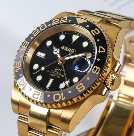 Seiko GMT MOD Black Dial Gold