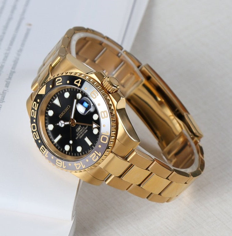 Seiko GMT MOD Black Dial Gold