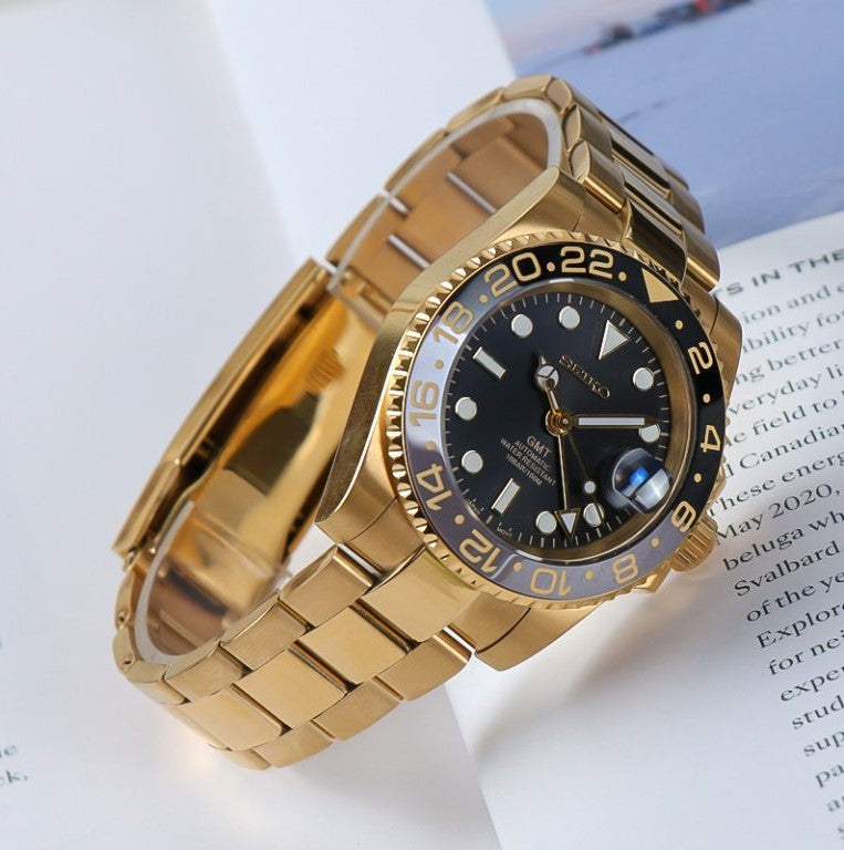 Seiko GMT MOD Black Dial Gold